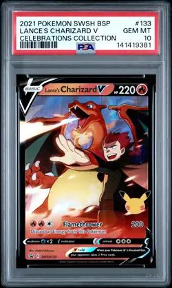 2021 POKEMON SWSH BLACK STAR PROMO CELEBRATIONS COLL LANCE'S CHARIZARD V PSA 10 - Image 1