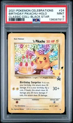2021 POKEMON CELEBRATIONS CLASSIC COLL #24 BIRTHDAY PIKACHU-HOLO PSA 9 - Image 1