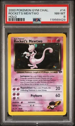 2000 POKEMON GYM CHALLENGE HOLO #14 ROCKET'S MEWTWO PSA 8 SWIRL 🌀 - Image 1
