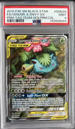 2019 Pokemon SM Black Star Promo #SM229 Full Art Venusaur And Snivy GX - PSA 9 - Image 1