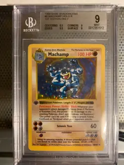 1999 1st Edition Base Set Shadowless Machamp Pokemon Card 8/102 BGS 9 (PSAUU) - Image 1