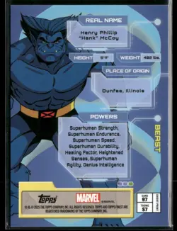 BEAST UNCANNY #97 2025 Topps Finest Marvel X-Men '97 Collectible Card - Image 2