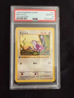 1999 Pokemon Game Base Set Rattata #61 1st Edition PSA 10 GEM MINT - Image 1