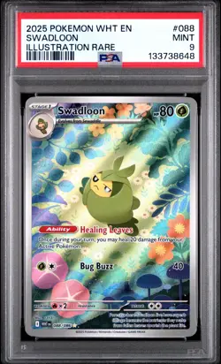 2025 POKEMON WHT EN WHITE FLARE 088 SWADLOON ILLUSTRATION RARE PSA 9 - Image 1