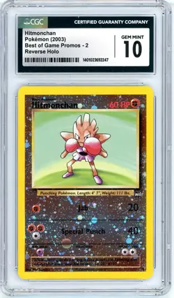 Pokemon Hitmonchan #2 Best of Game Reverse Holo CGC 10 Gem Mint - Image 1