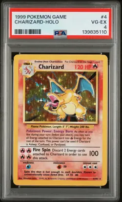 1999 POKEMON BASE SET UNLIMITED #4 CHARIZARD-HOLO PSA 4 - Image 1
