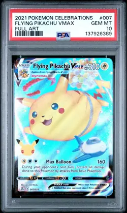 PSA 10 GEM MINT 2021 POKEMON CELEBRATIONS #007 FULL ART/FLYING PIKACHU VMAX - Image 1