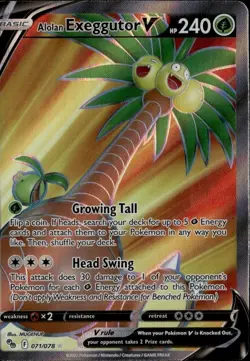 Alolan Exeggutor V (Full Art) Holo Ultra Rare PGO Pokemon GO 071/078 LP - Image 1