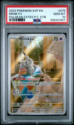 2024 POKEMON PALDEAN FATES POKEMON CENTER ETB PROMO SVP #075 MIMIKYU PSA 10 - Image 1