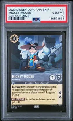 2023 DISNEY LORCANA EN P1-PROMO GEN CON 2023 #11 MICKEY MOUSE MUSKETEER PSA 10 - Image 1