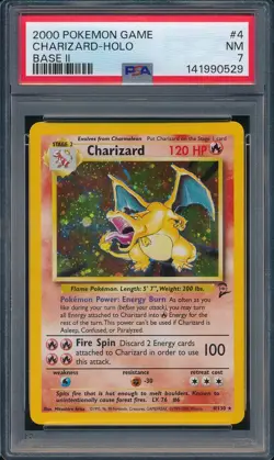 2000 Pokemon Game 4 Charizard Holo Base 2 II PSA 7 NM - 141990529 - Image 1
