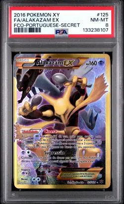 2016 POKEMON XY FATES COLLIDE PORTUGUESE-SECRET #125 FULL ART/ALAKAZAM EX PSA 8 - Image 1