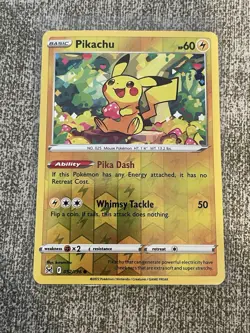 Pikachu 052/196 SWSH11: Lost Origin Reverse Holo English Pokemon Card - Image 1