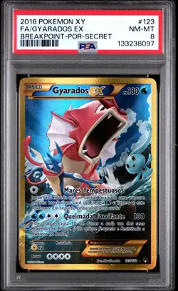 2016 POKEMON XY BREAKPOINT PORTUGUESE-SECRET #123 FULL ART/GYARADOS EX PSA 8 - Image 1