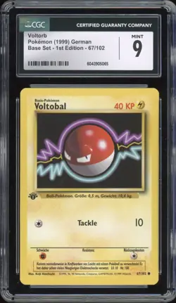 1999 Pokemon GERMAN 1st Edition Base Set Voltobal-Voltorb 67/102 CGC 9 MINT - Image 1
