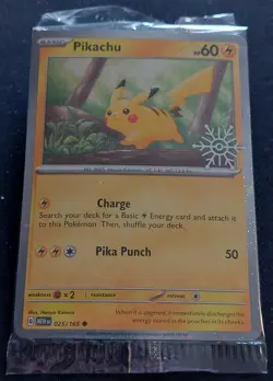 Pikachu 025/165 -Sealed Holiday Calendar Snowflake Stamped Promo Holo Pokemon - Image 1