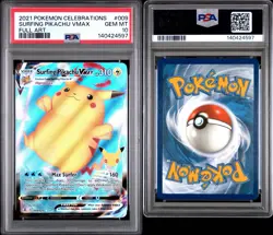 2021 POKEMON CELEBRATIONS #009 FULL ART/SURFING PIKACHU VMAX PSA 10 - Image 3