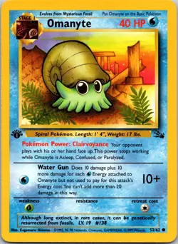 Omanyte 52/62 1st Edition LP Pokemon Card TCG Fossil - Image 1