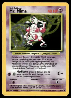 Pokemon Cards Mr. Mime 6/64 NO SYMBOL ERROR Jungle Holo Rare MP - Image 1