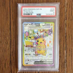 Pokemon TCG Pikachu EX Sv08: Surging Sparks Ultra Rare Card 219/191 PSA 9 - Image 1