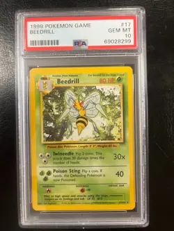 1999 Beedrill PSA 10 Base Set #17/102 Game Rare Vintage Pokemon Card 17 GEM MT - Image 1
