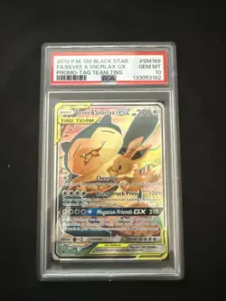 2019 POKEMON SM TAG TEAM TINS #SM169 FULL ART/EEVEE & SNORLAX GX PSA 10 - Image 1