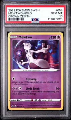 2023 Pokemon Crown Zenith # 059 Mewtwo Holo Card PSA 10 GEM MINT! Trusted Seller - Image 1
