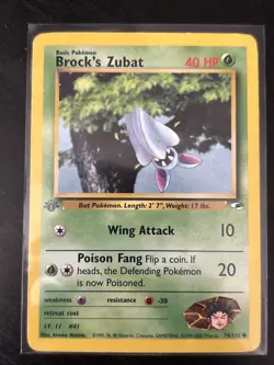 Pokemon TCG Gym Heroes 74/132 Brock's Zubat 1st Edition Unlimited LP - Image 1