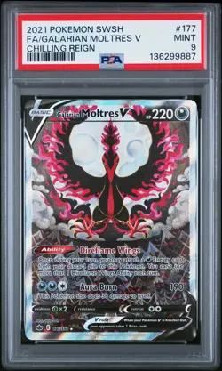 2021 POKEMON SWORD & SHIELD CHILLING REIGN FULL ART/GALARIAN MOLTRES V PSA 9 - Image 1