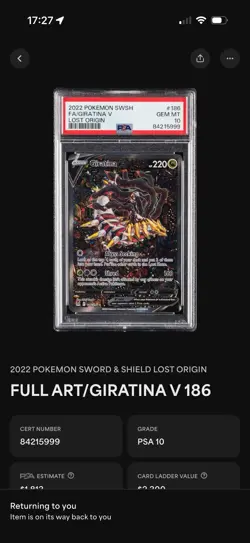 2022 POKEMON SWORD & SHIELD LOST ORIGIN #186 FULL ART/GIRATINA V PSA 10 - Image 1