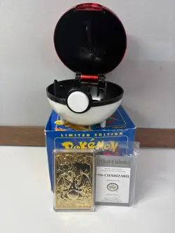 23K Gold Plated CHARIZARD Trading Card 1999 Burger King | With Poke Ball - Image 1