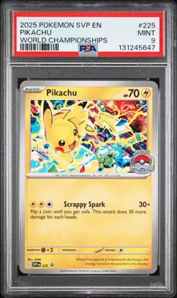 2025 POKEMON SVP EN-SV BLACK STAR PROMO WORLD CHAMPIONSHIPS #225 PIKACHU PSA 9 - Image 1