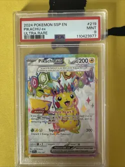 Pikachu ex 219/191 Full Art Surging Sparks Pokemon Mint PSA 9 - Image 1