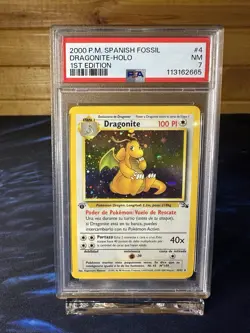 Pokemon 2000 P.M. Spanish Fossil Dragonite Holo 1st Edition #4/62 PSA 7 Low Pop - Image 1