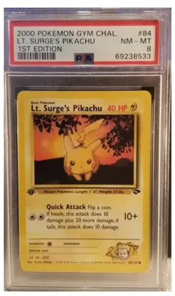 2000 Pokemon Lt. Surge's Pikachu 1st Edition Gym Challenge PSA 8 - Image 1