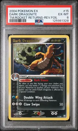 2004 POKEMON EX TEAM ROCKET RETURNS #15 DARK DRAGONITE-REVERSE FOIL PSA 6 - Image 1