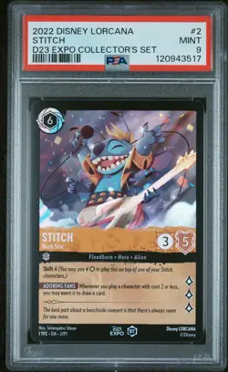 2022 DISNEY LORCANA PROMO D23 EXPO COLLECTOR'S SET #2 STITCH - ROCK STAR PSA 9 - Image 1