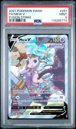 2021 Pokemon Fusion Strike # 251 Full Art Mew V PSA 9 Card MINT! Trusted Seller! - Image 1