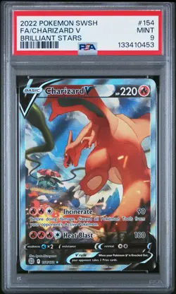 2022 POKEMON SWORD & SHIELD BRILLIANT STARS #154 FULL ART/CHARIZARD V PSA 9 - Image 1