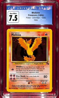 CGC 7.5 1999 Pokemon Fossil Holo Moltres #12 - Image 1