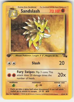 Sandslash 41/62 Uncommon Fossil Pokemon 1st Edition MP (crease) - Image 1