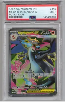 2025 POKEMON PFL EN-PHANTASMAL FLAMES ULTRA RARE #109 MEGA CHARIZARD X EX PSA 9 - Image 1
