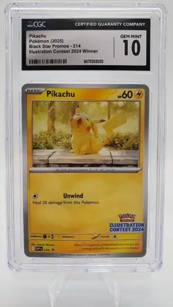 CGC 10 Pikachu Black Star Promo 214 Illustration Contest 2024 Pokemon TCG - Image 1