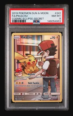 POKEMON PIKACHU SECRET RARE 241/236 COSMIC ECLIPSE HOLO PSA 8 - Image 1