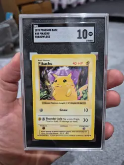 1999 Pokemon Pikachu Shadowless Yellow Cheeks SGC 10 GEM MINT - Image 1