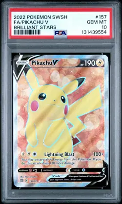 2022 POKEMON SWORD & SHIELD BRILLIANT STARS #157 FULL ART/PIKACHU V PSA 10 - Image 1