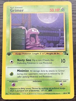 1st Edition Grimer 48/62 Pokemon TCG Fossil Base Set Regular Light Play LP - Image 1