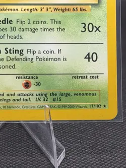 Pokemon TCG Base Set Beedrill #17/102 4th Print UK (1999-2000) Rare LP Condition - Image 3