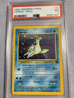 1999 Pokemon TCG Lapras Fossil 10 Holo Unlimited Holo Rare PSA NM 7 - Image 1