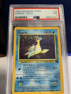1999 Pokemon TCG Lapras Fossil 10 Holo Unlimited Holo Rare PSA NM 7 - Image 2